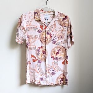 Denim & Flower Ricky Singh Short Sleeve Button Up Shirt Size S Cavalry Print